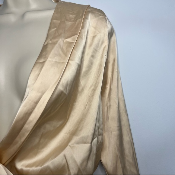 Womens Bodysuit Satin Long Sleeve Regular Fit Surplice Deep V Neck Bodysuit - Picture 5 of 8